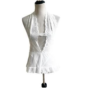 Fredericks Of Hollywood Lace Teddy White NWT Attached Panty Size Large